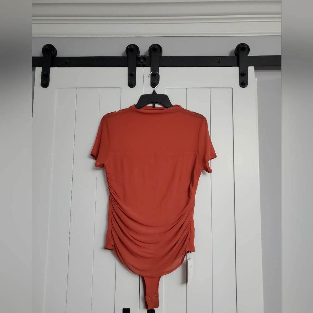 REORIA Women's Sexy Mock Turtle Neck Short Sleeve Bodysuit. NEW! 1 FLAW!!!